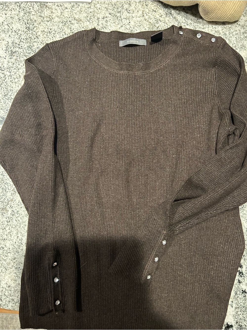 Madewell Chocolate Brown Ribbed Crewneck Sweater with Shoulder Buttons